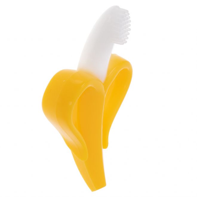 Silikonový zubní kartáček s kousátkem - banán