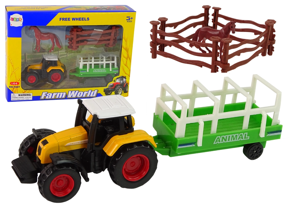 LEAN Toys Farma Set Traktor Přívěs Kůň 1:64