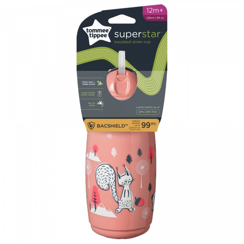 Tommee Tippee netekoucí termohrnek Superstar s brčkem Pink 266 ml