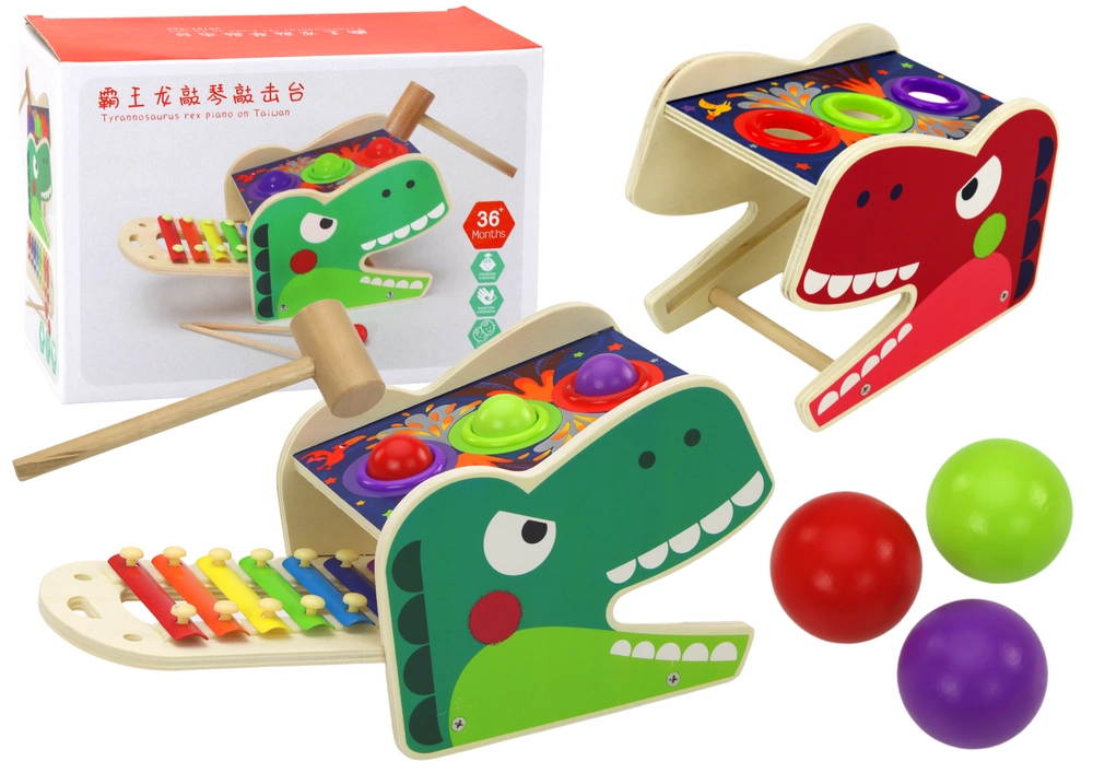 LEANToys Dřevěný xylofon 2v1 Dinosaurus