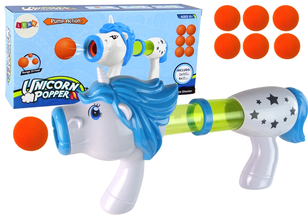 LEAN Toys Soft Ball Launcher Gun Unicorn Blue