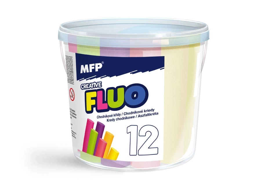 MFP křídy M chodníkové fluo kulaté 12ks mix barev kyblík