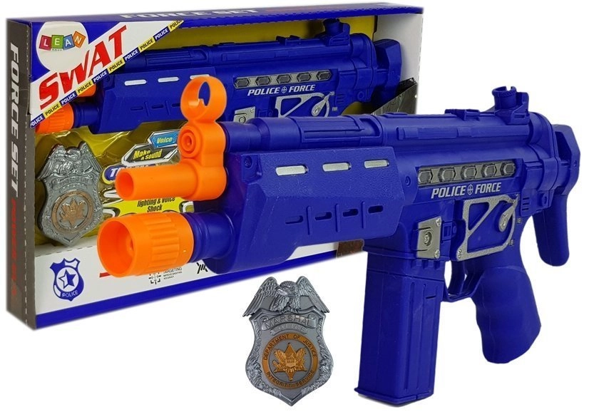 LEANToys Dětská policejní pistole s odznakem 37cm modrá