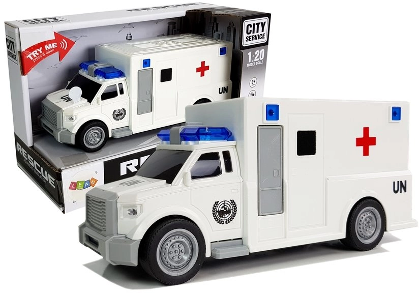 LEAN Toys Auto Ambulance s třecím pohonem bílá se zvukem 1:20