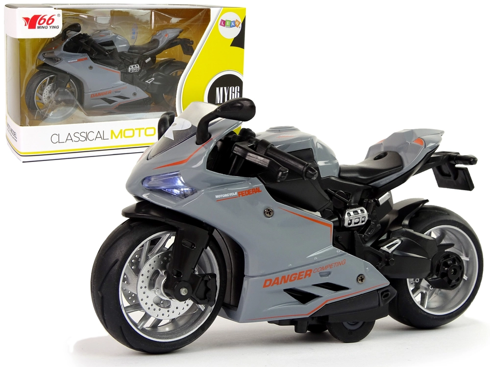 LEAN Toys Šedá zvuková světla sportovního motocyklu se zatahovacím pohonem 1:12