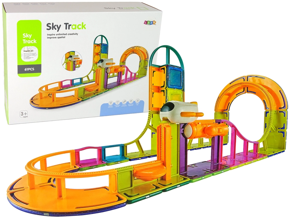 LEANToys Magnetická stavebnice Sky Track, 61 ks