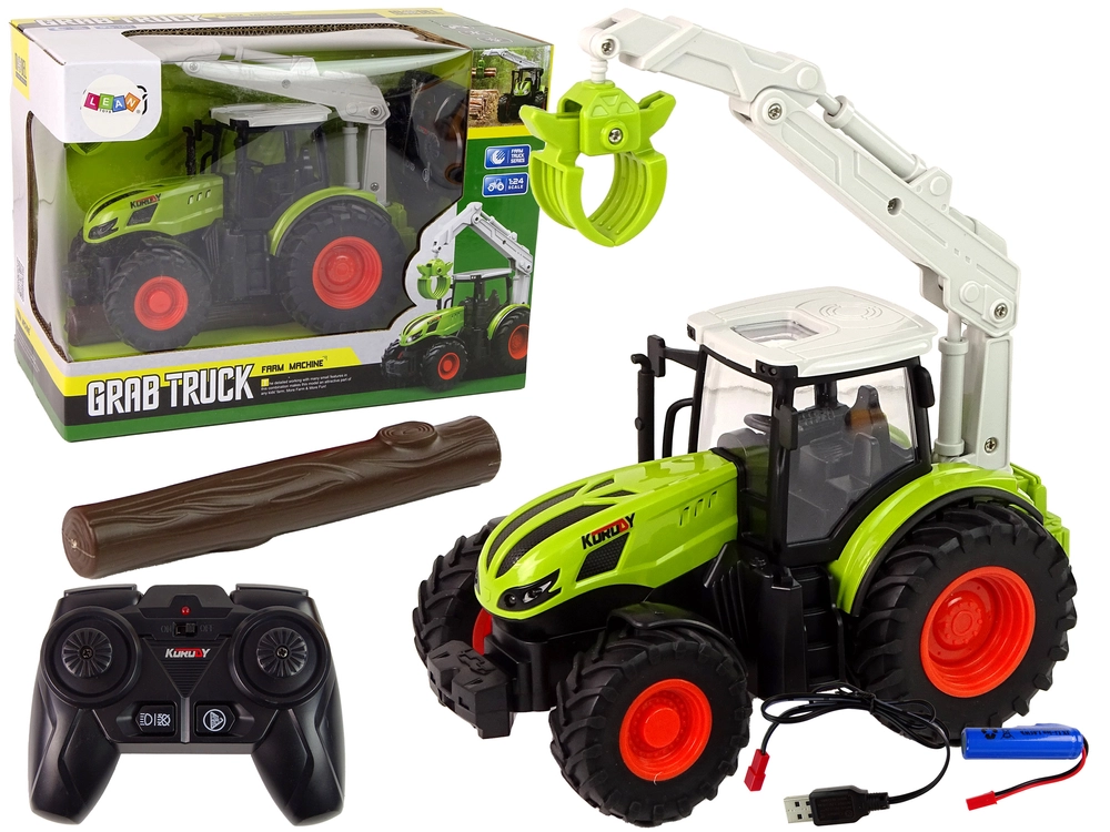 LEAN Toys Dálkově ovládaný traktor R/C Green Grapple Wood 1:24