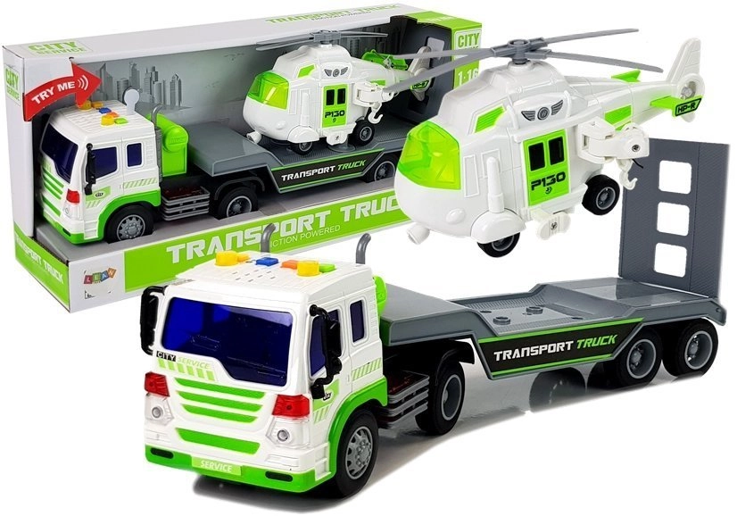 LEAN Toys Auto Transporter na baterie s helikoptérou 1:16