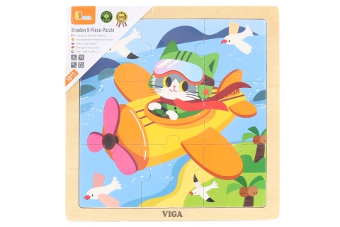 Viga puzzle 9 dílků letadlo s kočičkou