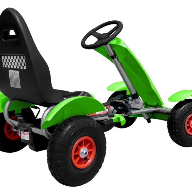 Závodní šlapací motokára XL pro děti 3+ Zelená + Nafukovací kola + Nastavitelné sedadlo + Volnoběh