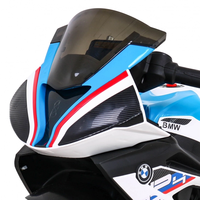 BMW HP4 Dětská motorka na baterie bílá + 3 kola + LED + MP3 USB + eko kůže