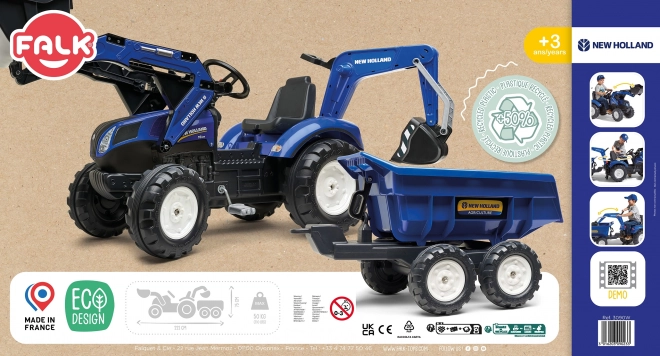 Traktor New Holland s přívěsem modrý pro děti od 3 let