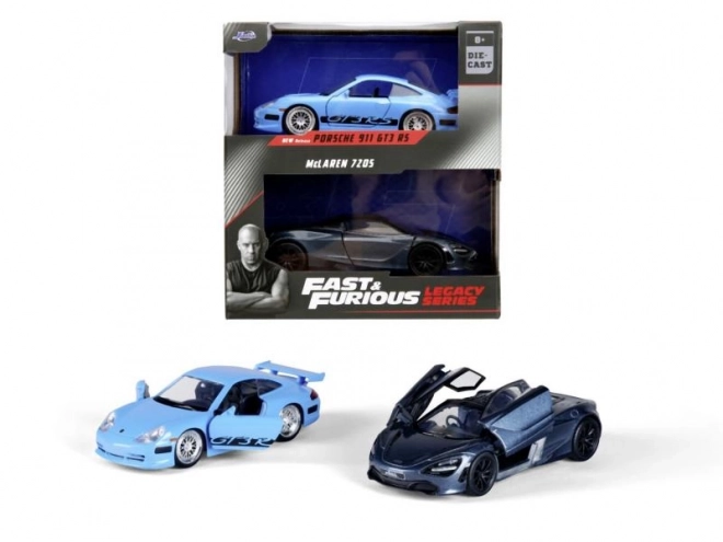 Rychle a zběsile Twin Pack Brianovo Porsche 996 GT3 RS a Shaw´s McLaren, 1:32 Wave 1/2