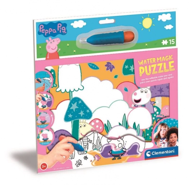 CLEMENTONI Puzzle s malováním vodou Water Magic: Prasátko Peppa 15 dílků