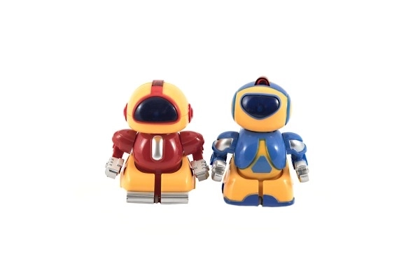 Mini roboti bojovníci RC 2ks plast 8cm na baterie se světlem v krabičce 24,5x14x9cm
