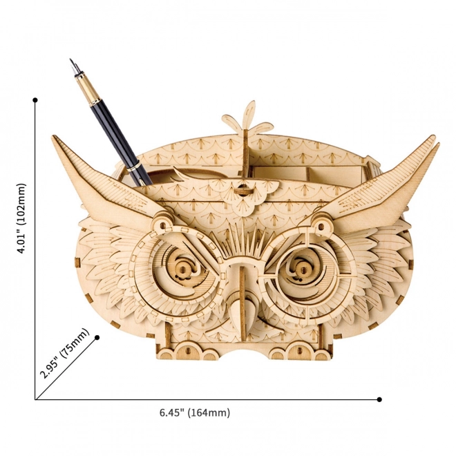 Sova - Stojánek na tužky - 3D dřevěná stavebnice