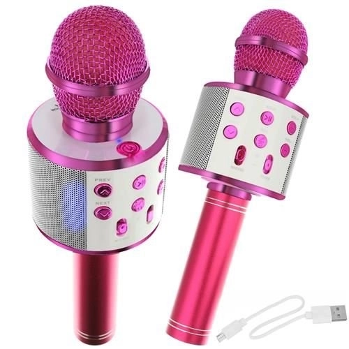 Bezdrátový karaoke mikrofon s reproduktorem – Sytě růžový