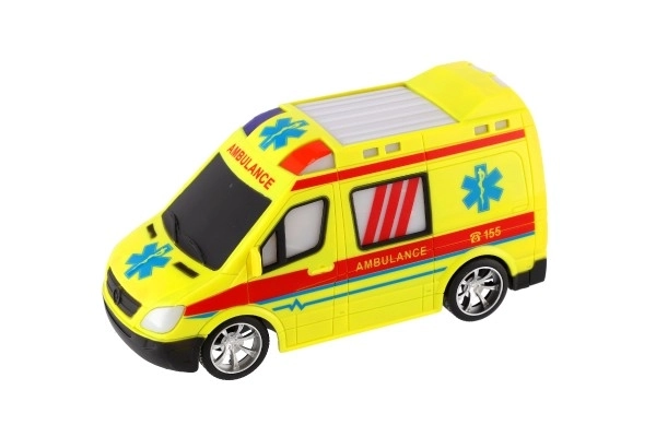 Auto RC ambulance plast 20cm na dálkové ovládání 27MHz na baterie se světlem v krabici 28x13x11cm