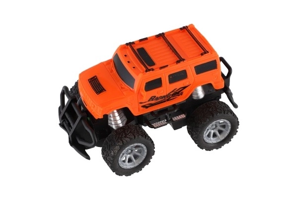 Auto RC mini truck plast 12cm 27MHz na baterie se světlem oranžové v krabici 18x11,5x10cm