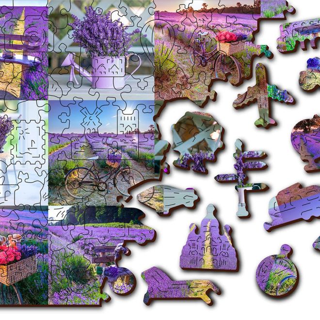 Wooden City Dřevěné puzzle Levandulová Francie 2v1, 600 dílků EKO
