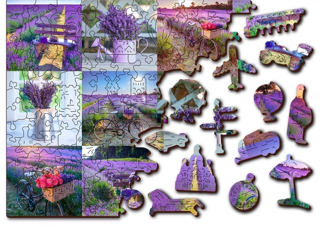 Wooden City Dřevěné puzzle Levandulová Francie 2v1, 600 dílků EKO