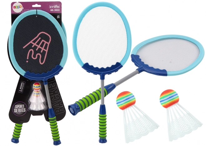 Sada 2 badmintonových raket Shuttlecocks Badminton Blue