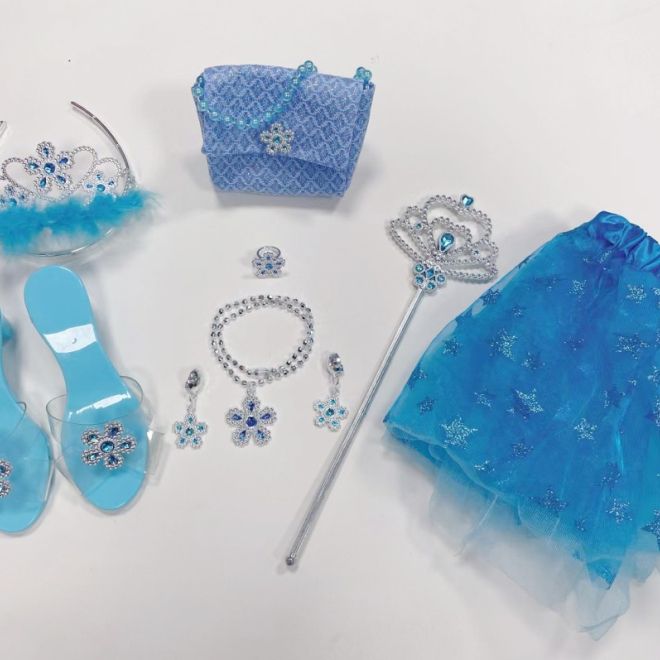 Set pro princeznu modrý, sukýnka, pantoflíčky, kabelka