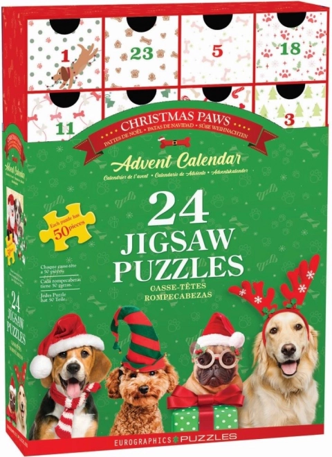 EUROGRAPHICS Puzzle Adventní kalendář: Vánoční tlapky 24x50 dílků