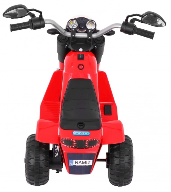 Dětské kolo na baterie MiniBike Červená + zvuky + LED světla + ekologická kůže