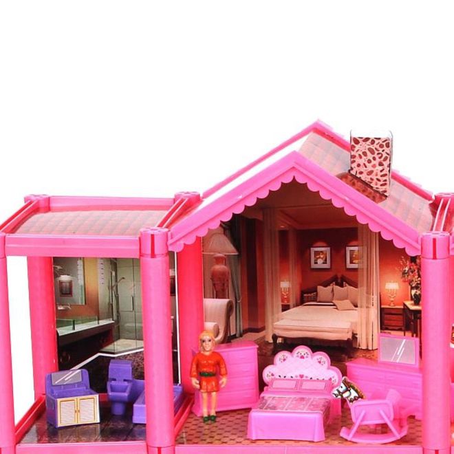 Plastový růžový domeček pro panenky s příslušenstvím