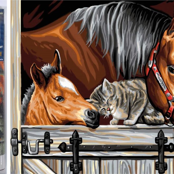 Sada na diamantové malování - koně s kočkou