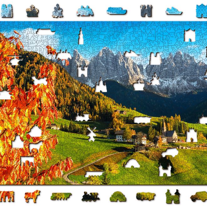 WOODEN CITY Dřevěné puzzle Santa Maddalena, Dolomity, Itálie 2v1, 1010 dílků EKO