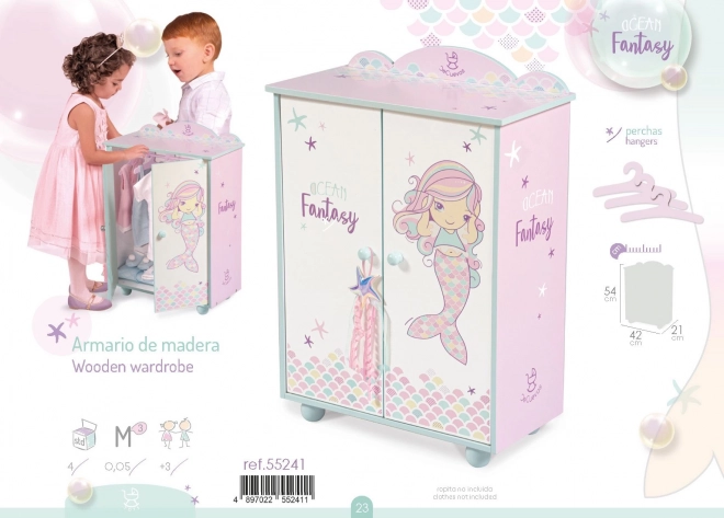 DeCuevas 55241 Dřevěná šatní skříň pro panenky s doplňky Ocean Fantasy 2021