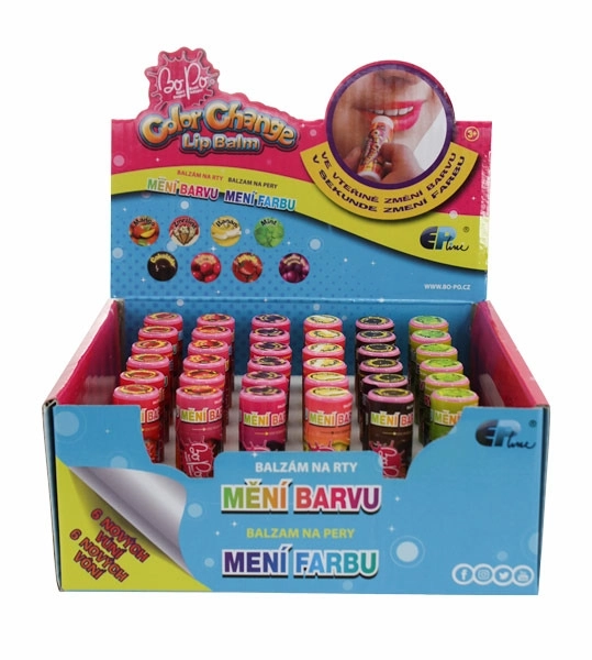 BO-PO Balzám na rty měnící barvu čokoláda, jahoda, žvýkačka,