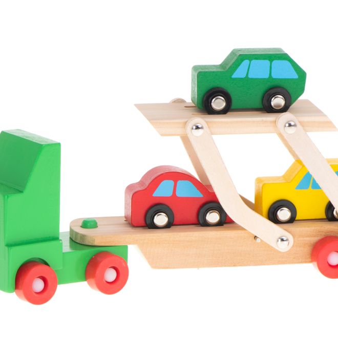 Dřevěný přívěs nákladního auta se 3 autíčky