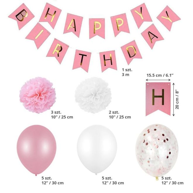 Růžová narozeninová balónková dekorace pro dívku