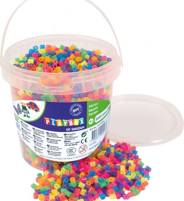 PLAYBOX Zažehlovací korálky v kbelíku - neonové 5000 ks