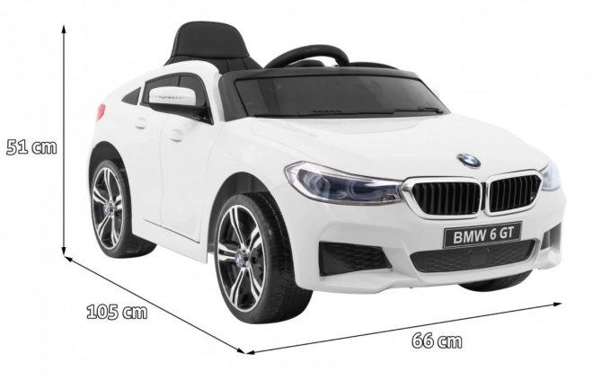 BMW 6 GT Bílé auto na baterie + dálkové ovládání + pomalý start + EVA + pásy + LED MP3