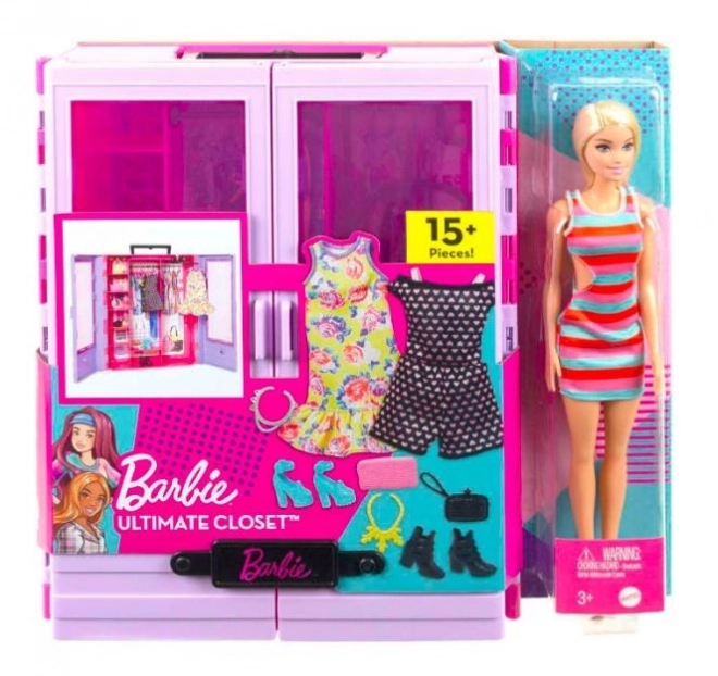 Šatní skříň Barbie s panenkou a doplňky