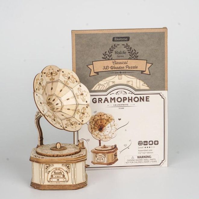 Vintage Gramofon  - 3D dřevěná stavebnice