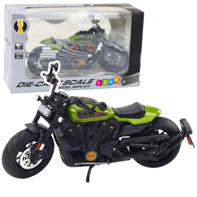 Motocykl Chopper kovový černý se zelenými prvky