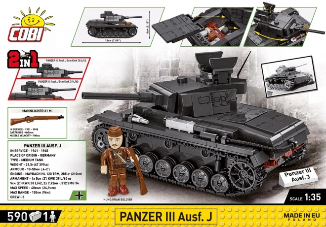 COBI 2289 II WW Panzer III Ausf J, 1:35, 590 k, 1 f
