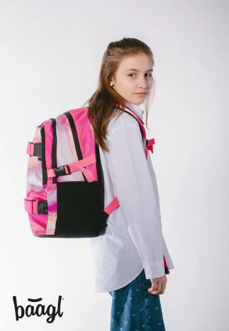 BAAGL SET 3 Skate Pink Stripes: batoh, penál, sáček