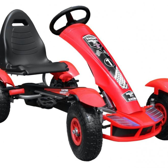 Závodní šlapací motokára XL pro děti 3+ Červená + Nafukovací kola + Nastavitelné sedadlo + Volnoběh