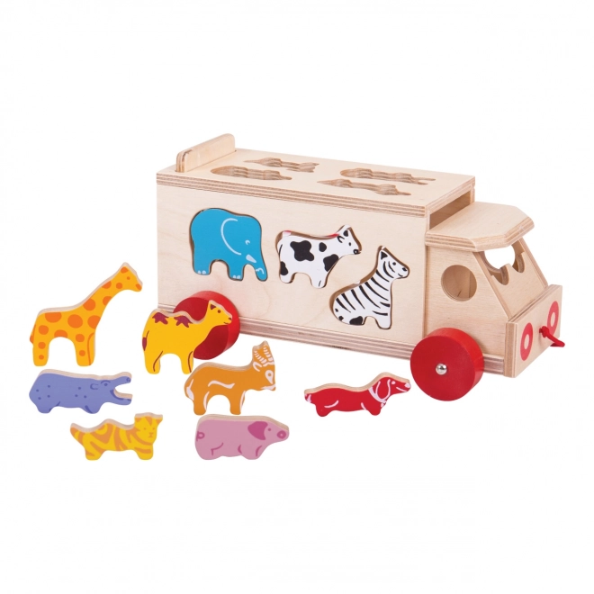 Bigjigs Toys Dřevěné auto se zvířátky