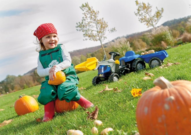 Dětský traktor Rolly Toys s bagrem a přívěsem modrý