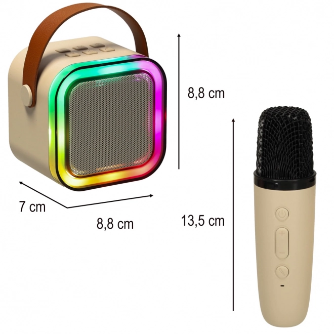 Karaoke set 2 mikrofony + přenosný reproduktor BLUETOOTH USB LED béžová barva