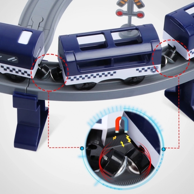 Elektrická vláčkodráha policejní stanice s auty a vrtulníkem