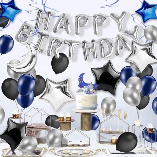 Tmavě modrá a černá narozeninová sada balónků