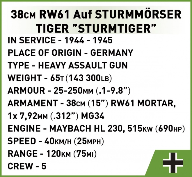 COBI 2585 II WW 38 cm Sturmmorser Sturmtiger, 1:28, 1100 k, 1 f